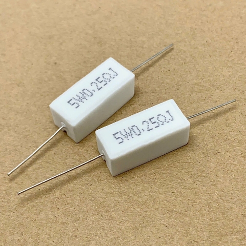 5 cái điện trở sứ 5W 0.25ohm 0.25R R25 kiểu chân ngang 22x10x10mm