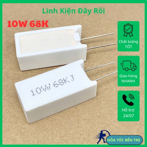 2 cái điện trở sứ 10W 68KR 68Kohm 683 10W kiểu chân dọc kích thước 35x25mm