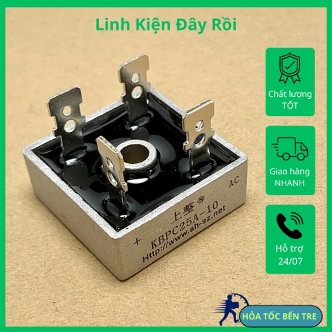 KBPC2510 KBPC 2510 KBPC25A-10 cầu chỉnh lưu Diode 1000V 25A kích thước 28x28mm