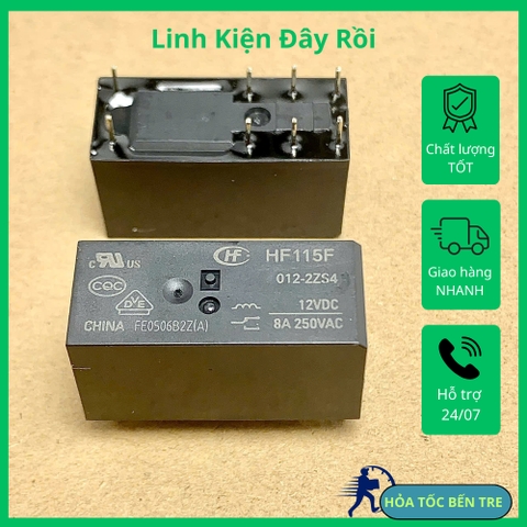 RELAY ROLE HF115F-012-2ZS4 HF/JQX-115F-012-2ZS4 8 chân 8A 250VAC cuộn dây 12V 12x15x30mm