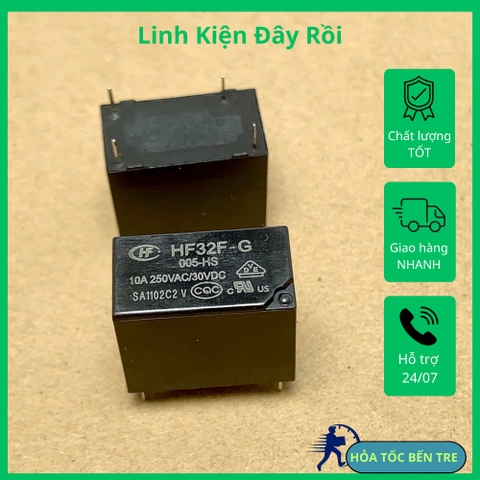 2 cái relay JZC/HF32F 005-HS-(10A) HF32F-G-005-HS cuộn dây 5V tải 250VAC 10A kích thước 10x15x18mm