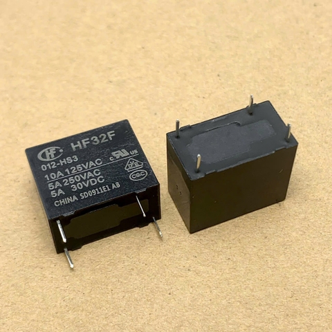 2 cái relay JZC/HF32F 012-HS3-(5A) cuộn dây 12V tải 250VAC 5A kích thước 10x15x18mm