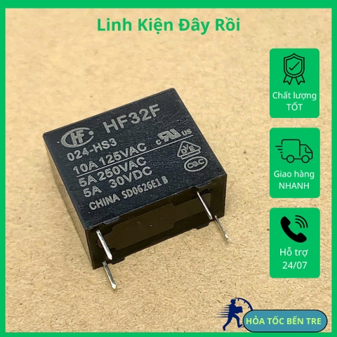 2 cái relay JZC/HF32F 024-HS3-(5A) cuộn dây 24V tải 250VAC 5A kích thước 10x15x18mm