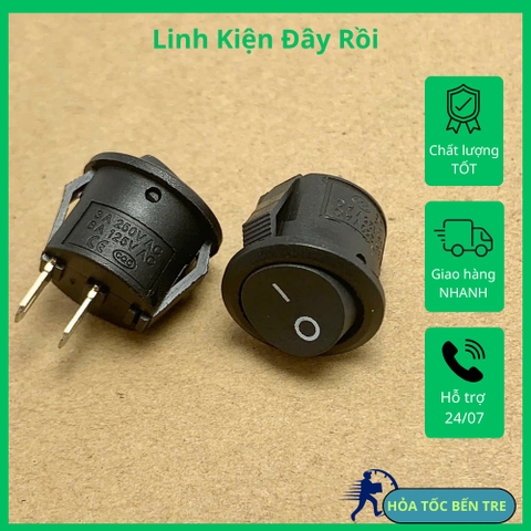 5 cái công tắc tròn ON OFF KCD11 màu đen 250V 3A kích thước 15mm