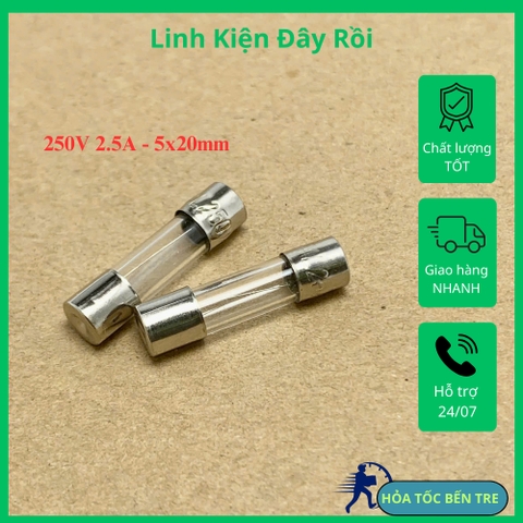 10 cái cầu chì ống thủy tinh 250V 2.5A kích thước 5x20mm