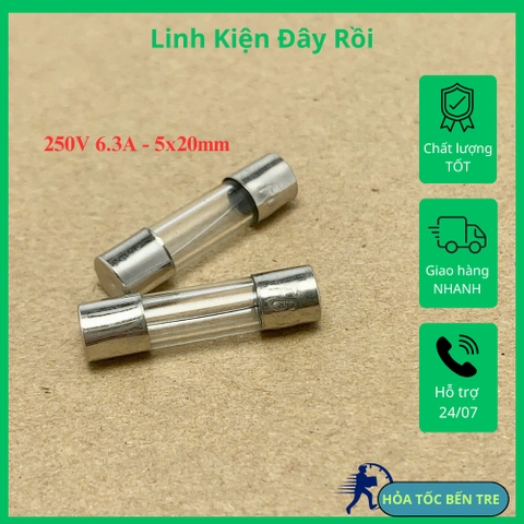10 cầu chì ống thủy tinh 250V 6.3A kích thước 5x20mm