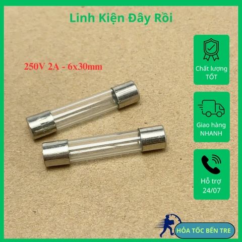 10 cái cầu chì ống thủy tinh 250V 2A kích thước 6x30mm