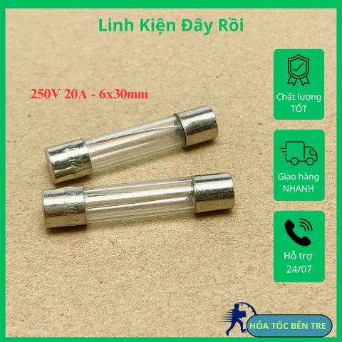 10 cái cầu chì ống thủy tinh 250V 20A kích thước 6x30mm