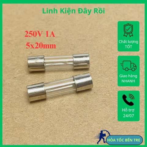 10 cái cầu chì ống thủy tinh 250V 1A kích thước 5x20mm