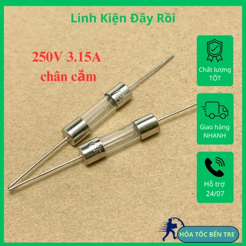 10 cái cầu chì ống thủy tinh 250V 1A 3.15A 4A 6.3A 8A 10A 15A chân cắm kích thước 5x20mm