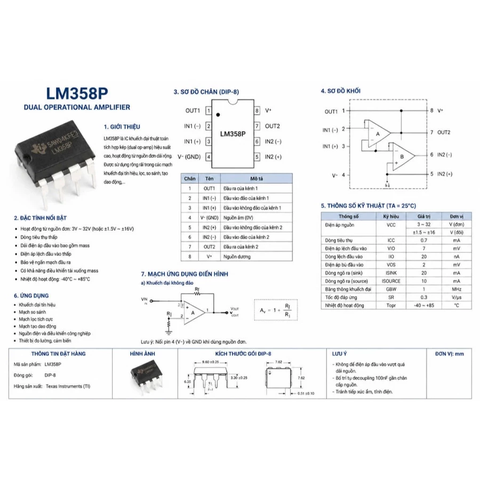 2 cái LM358P LM358SNG DIP-8 IC khuếch đại chính hãng