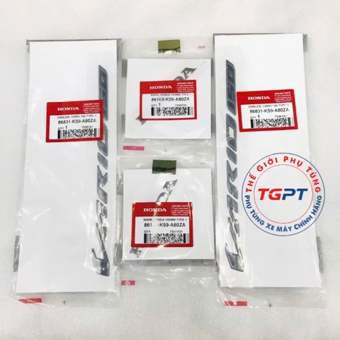 Tem chữ nổi Vario 150 & Honda màu khói /86103-K59-A80ZA/86831-K59-A80ZA