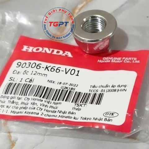Đai ốc 12mm, tán cốt bánh Honda dùng nhiều loại xe - 90306-K66-V01