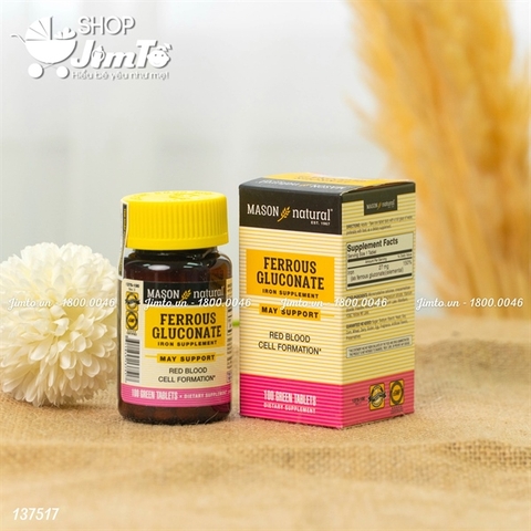 Sắt hữu cơ mát Mason Natural Ferrous Gluconate 100v- Mỹ