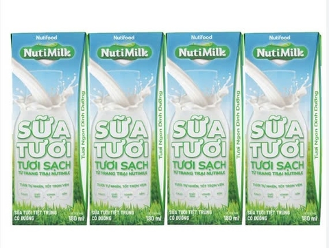Lốc sữa tươi Nutimilk 4x180ml có đường (1Y+) 8935049019879 - 2T - Thùng 12