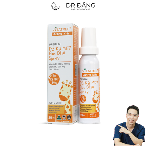 Xịt Vitatree Active Kids Premium D3 K2 MK7 Plus DHA 20ml (0M+)
