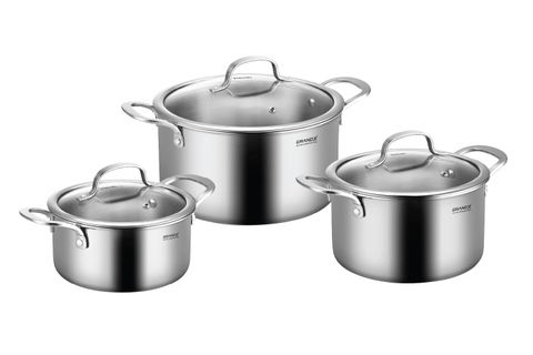 Bộ nồi Inox SUS304, 6 món, 3 lớp toàn thân GrandX GX 802 Elano