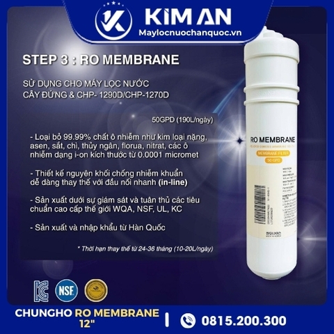 Lõi Lọc Nước ChungHo RO Membrane 12” (Model: CHP-1290D, CHP-1270D)