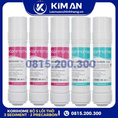 Bộ 5 Lõi Lọc Thô Korihome (3 Sediment-2 Precarbon)