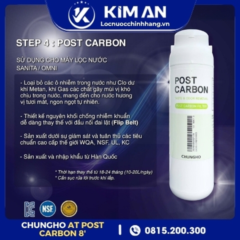 Lõi Lọc Nước ChungHo AT Post Carbon 8” (Model: Sanita, Sanita ICE)