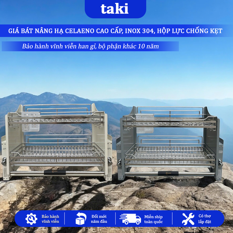 Giá Bát Nâng Hạ, Kệ Chén Nâng Hạ Tủ Bếp CELAENO - WHITE END BACK-  INOX Không Gỉ 304 - Bảo Hành Vĩnh Viễn - Có Thợ Lắp