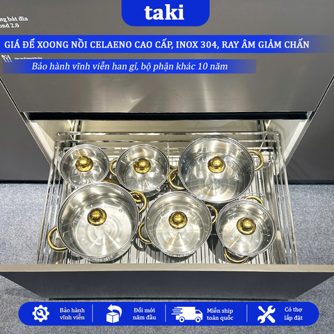 Giá Kéo Xoong Nồi Tủ Bếp CELAENO CAO CẤP, Kệ Xoong Nồi - INOX 304, Ray Âm Giảm Chấn, Bảo Hành Vĩnh Viễn, Có Thợ Lắp