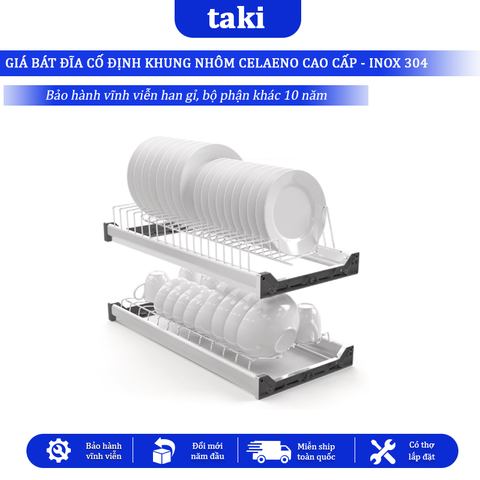 Giá Bát Tủ Bếp Cố Định CELAENO CAO CẤP, 2&3 Tầng, Khung Nhôm, INOX 304, Bảo Hành Vĩnh Viễn, Có Thợ Lắp
