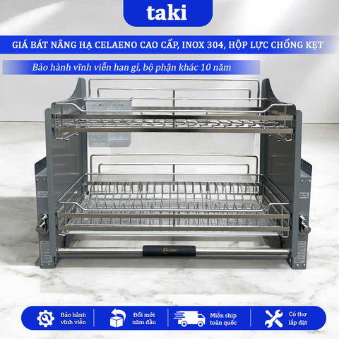 Kệ Chén Di Động, Giá Bát Nâng Hạ CELAENO GRAY, Kệ Chén Nâng Hạ - INOX Không Gỉ 304 - Bảo Hành Vĩnh Viễn - Có Thợ Lắp