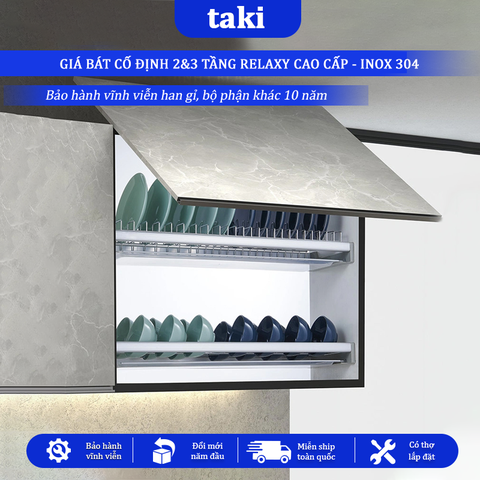 Giá Bát Cố Định RELAXY CAO CẤP, Khung Nhôm, INOX 304, Kệ Để Chén Tủ Bếp Trên - Bảo Hành INOX Vĩnh Viễn - Có Thợ Lắp