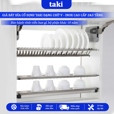 Giá Bát Cố Định Tủ Bếp TAKI, Kệ Chén Tủ Bếp Dạng Chữ V, INOX 304  Bảo Hành INOX Vĩnh Viễn - Có Thợ Lắp