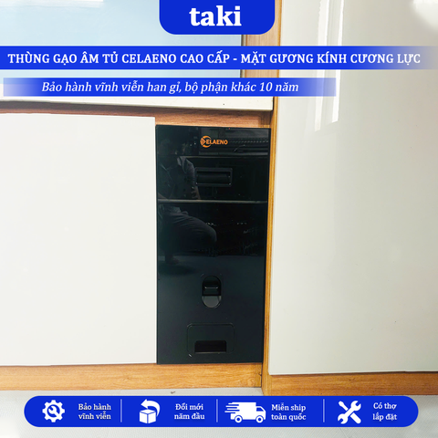 Thùng Gạo Tủ Bếp CELAENO CAO CẤP,, Thùng Gạo Âm Tủ, Mặt Gương Cường Lực, Bảo Hành Vĩnh Viễn
