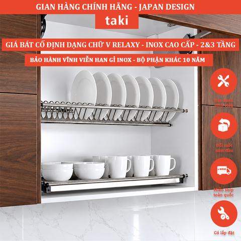 Giá Bát Cố Định RELAXY CAO CẤP - Dạng Chữ V, 2&3 Tâng - Bảo Hành INOX Vĩnh Viễn - Có Thợ Lắp