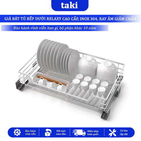 Giá Kéo Bát Tủ Bếp Dưới Đa Năng RELAXY, Kệ Chén Tủ Bếp - INOX  304 - Ray Âm Giảm Chấn - Bảo Hành Vĩnh Viễn - Có Thợ Lắp