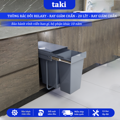 Thùng Rác Đôi Thông Minh RELAXY CAO CẤP Âm Tủ Bếp, 2 Khoang Dung Tích 20L - Bảo Hành 10 Năm - Có Thợ Lắp