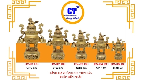 Đỉnh lư vuông gia tiên cao 40cm, 45cm, 54cm, 62cm, 72cm