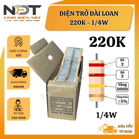 Set 100 Điện Trở 220K 1/4W Đài Loan - Linh Kiện NDT