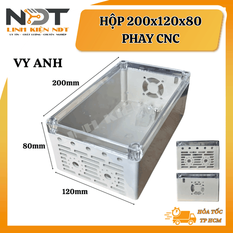 Hộp 200x120x80 Vy Anh CNC Trắng Nắp Trong