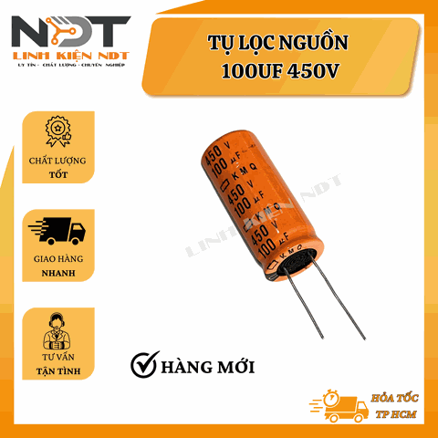 Tụ Hoá - Tụ Lọc Nguồn 100uF 450V Hàng Mới Màu Cam - Linh Kiện NDT