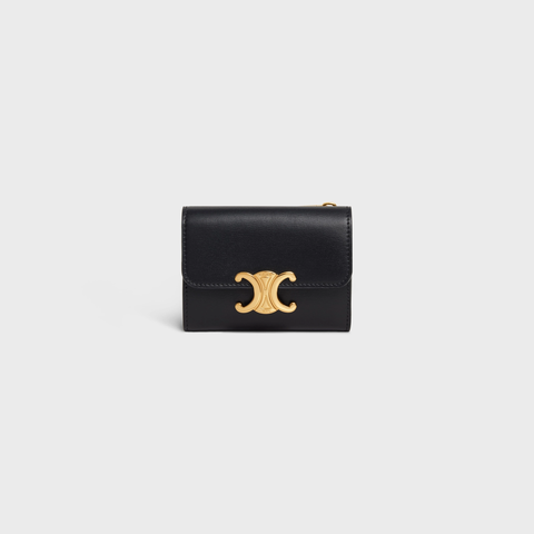 Ví Celine COMPACT WALLET WITH COIN TRIOMPHE IN SHINY CALFSKIN (Black) [MIRROR QUALITY]