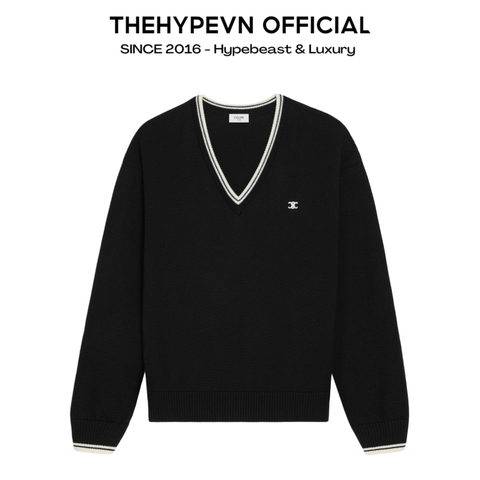 ÁO SWEATER CELINE TRIOMPHE V NECK WOOL (BLACK)