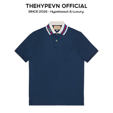 Áo Polo Gucci GC Cotton Piquet With Square GG (Navy) [Mirror Quality]