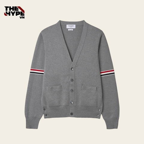 ÁO CARDIGAN THOM BROWNE TB MILANO GROSGRAIN V-NECK (GREY)