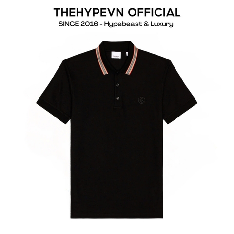 ÁO POLO BURBERRY ICON STRIPE COLLAR (BLACK)