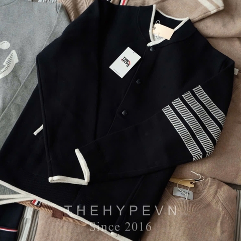 CARDIGAN THOM BROWNE ANCHOR-JACQUARD WOOL JUMPER (NAVY)