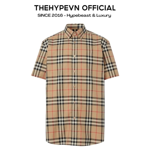 ÁO SƠ MI BURBERRY BBR CHECK STRIPE TAY NGẮN (BROWN)