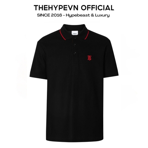 ÁO POLO BURBERRY BBR PLACKET RED LOGO (BLACK)