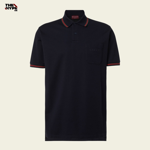 ÁO POLO GUCCI EMBROIDERED STRETCH COTTON (NAVY)