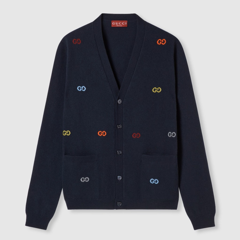 ÁO KHOÁC CARDIGAN GUCCI CASHMERE GG LOGO (NAVY)