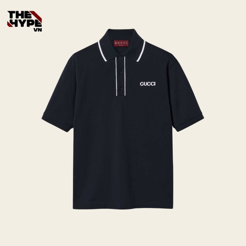 ÁO POLO GUCCI EMBROIDERED COTTON PIQUÉ (NAVY)