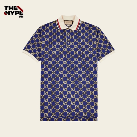 ÁO POLO GUCCI MONOGRAM LOGO PIQUÉ STRETCH COTON (NAVY)